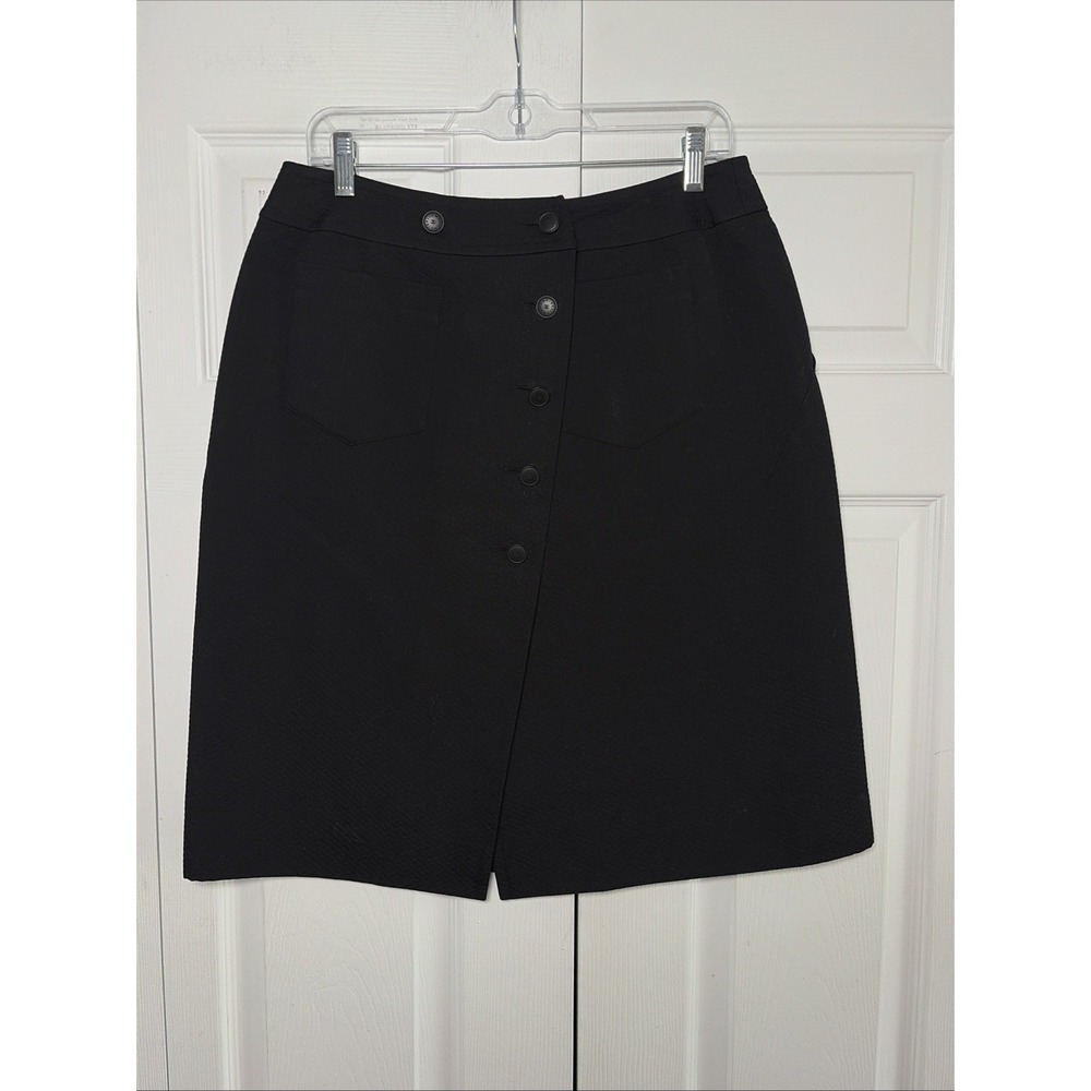 Chanel Mademoiselle Button Front Skirt Womens 42 Black Cotton Matelassé Timeless